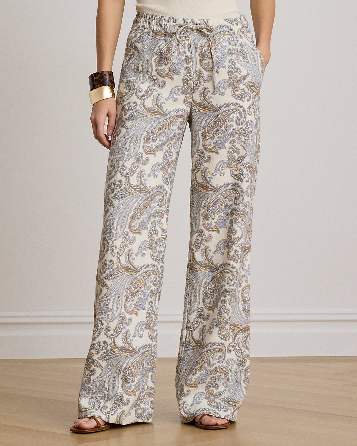 Paisley Linen Wide-Leg Pant