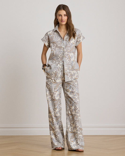 Paisley Linen Wide-Leg Pant