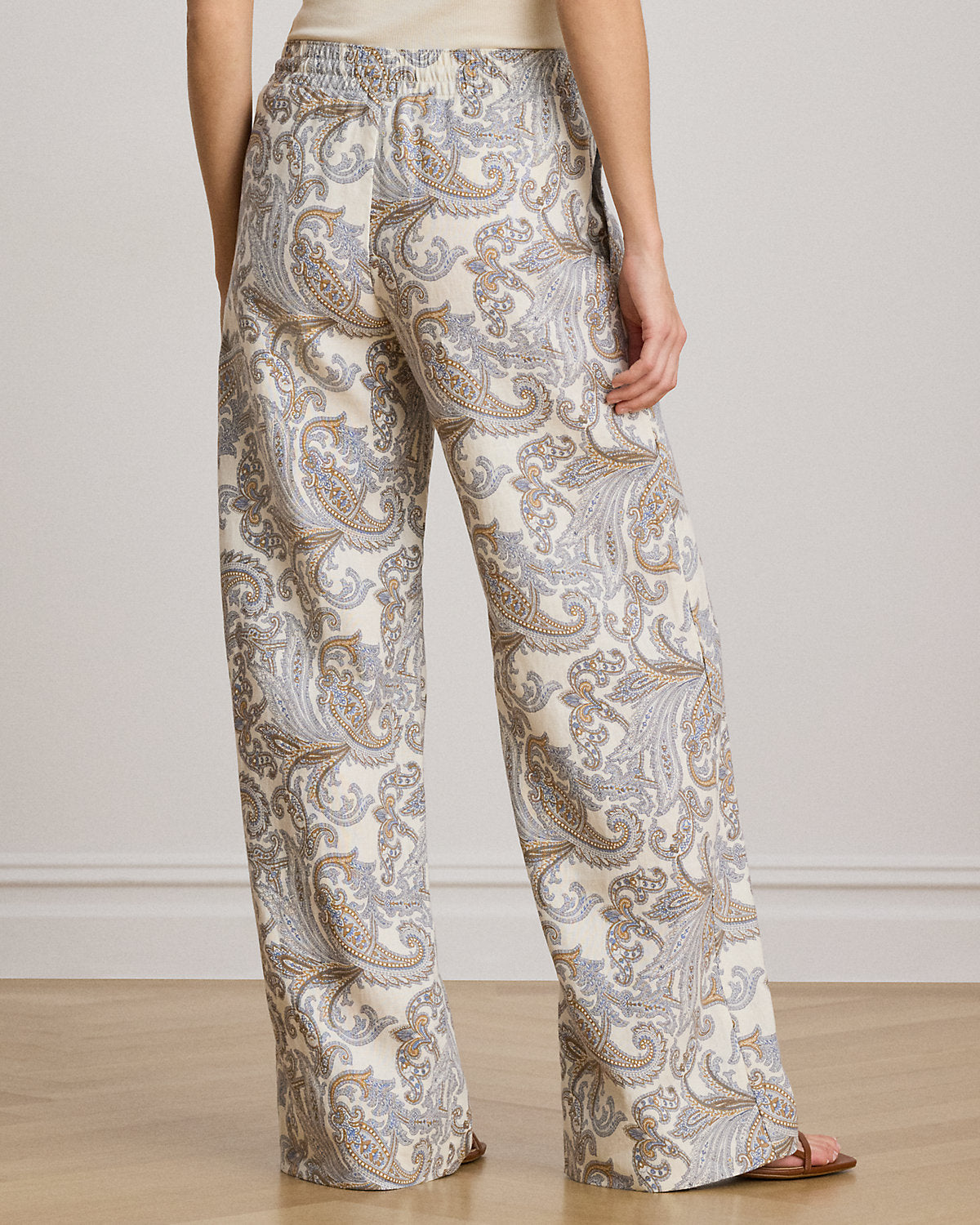 Paisley Linen Wide-Leg Pant