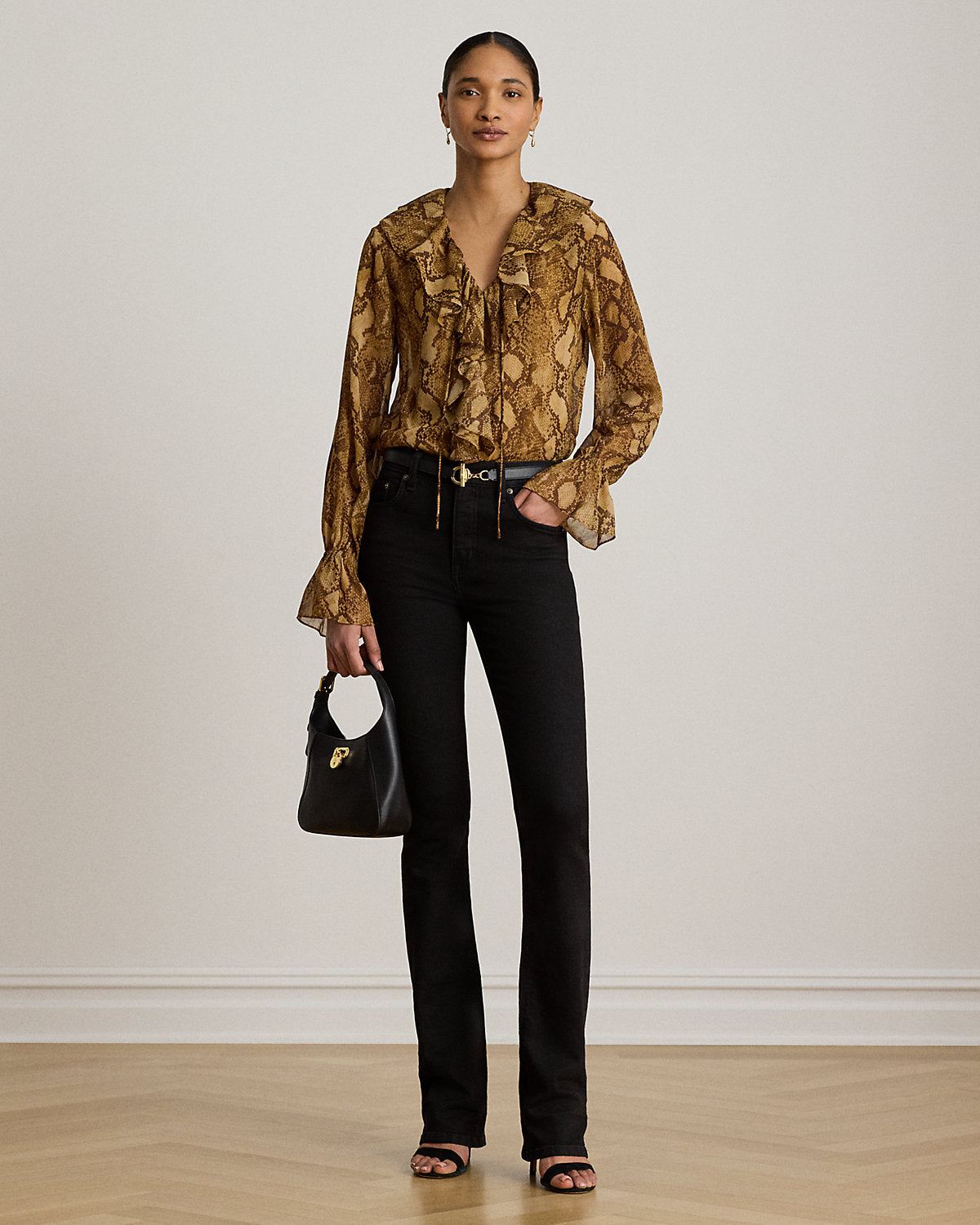 Print Ruffle-Trim Georgette Blouse