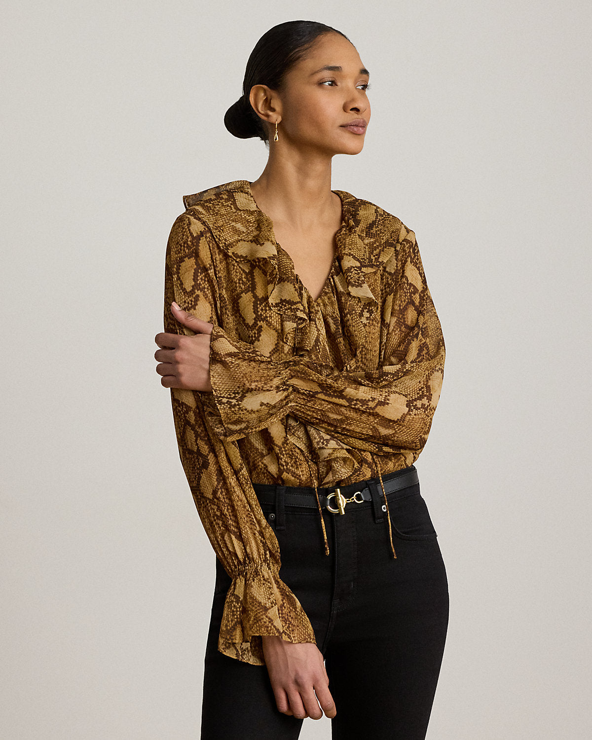 Print Ruffle-Trim Georgette Blouse