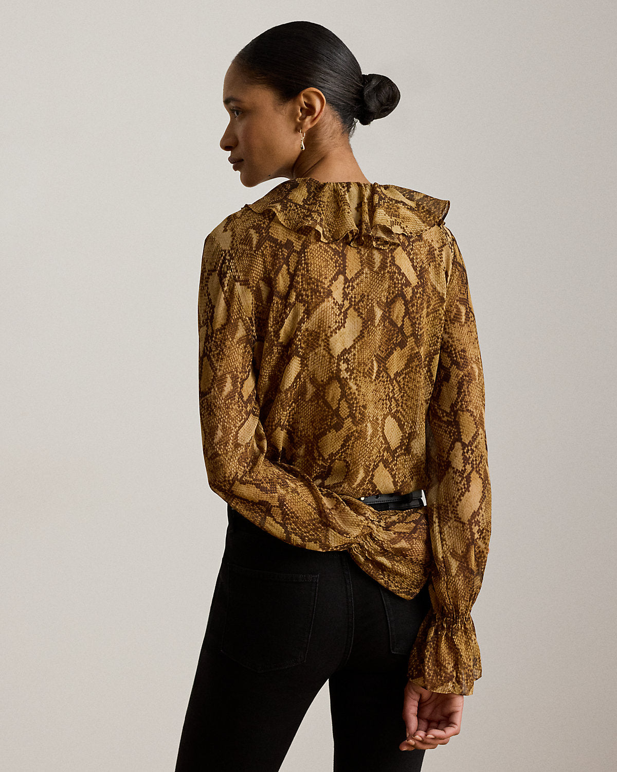 Print Ruffle-Trim Georgette Blouse