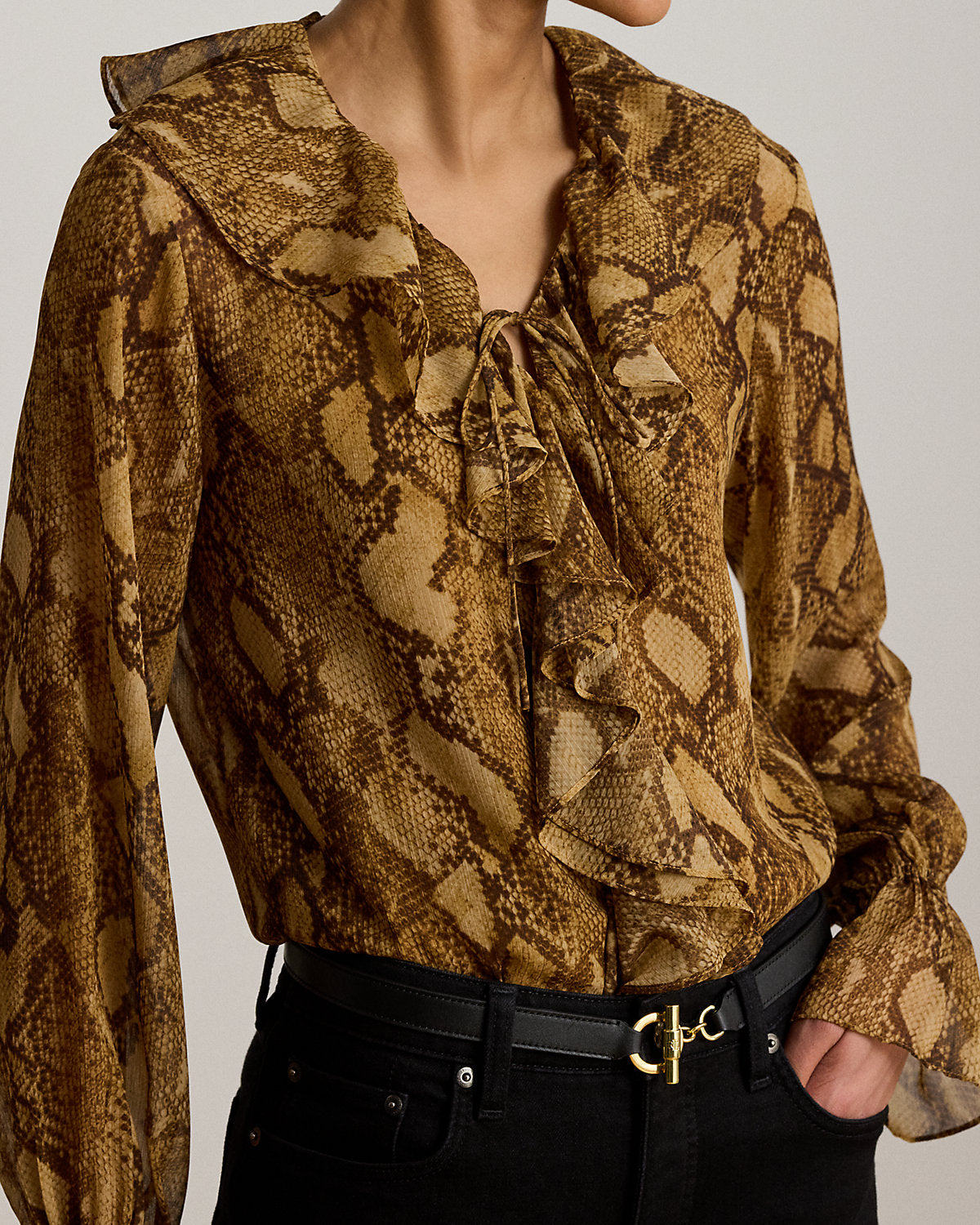 Print Ruffle-Trim Georgette Blouse