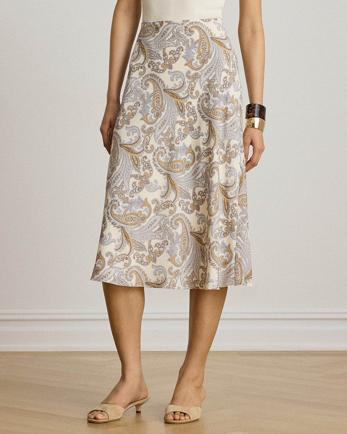 Paisley Crepe Midi Skirt