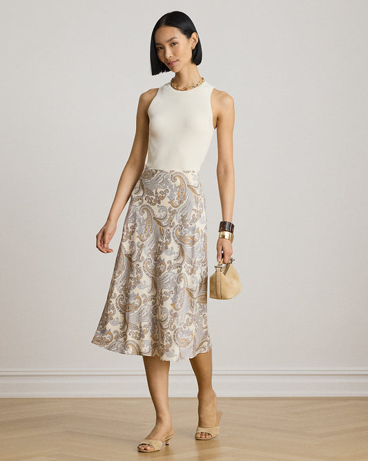 Paisley Crepe Midi Skirt