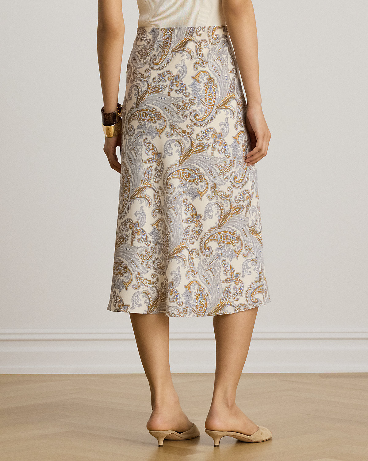Paisley Crepe Midi Skirt