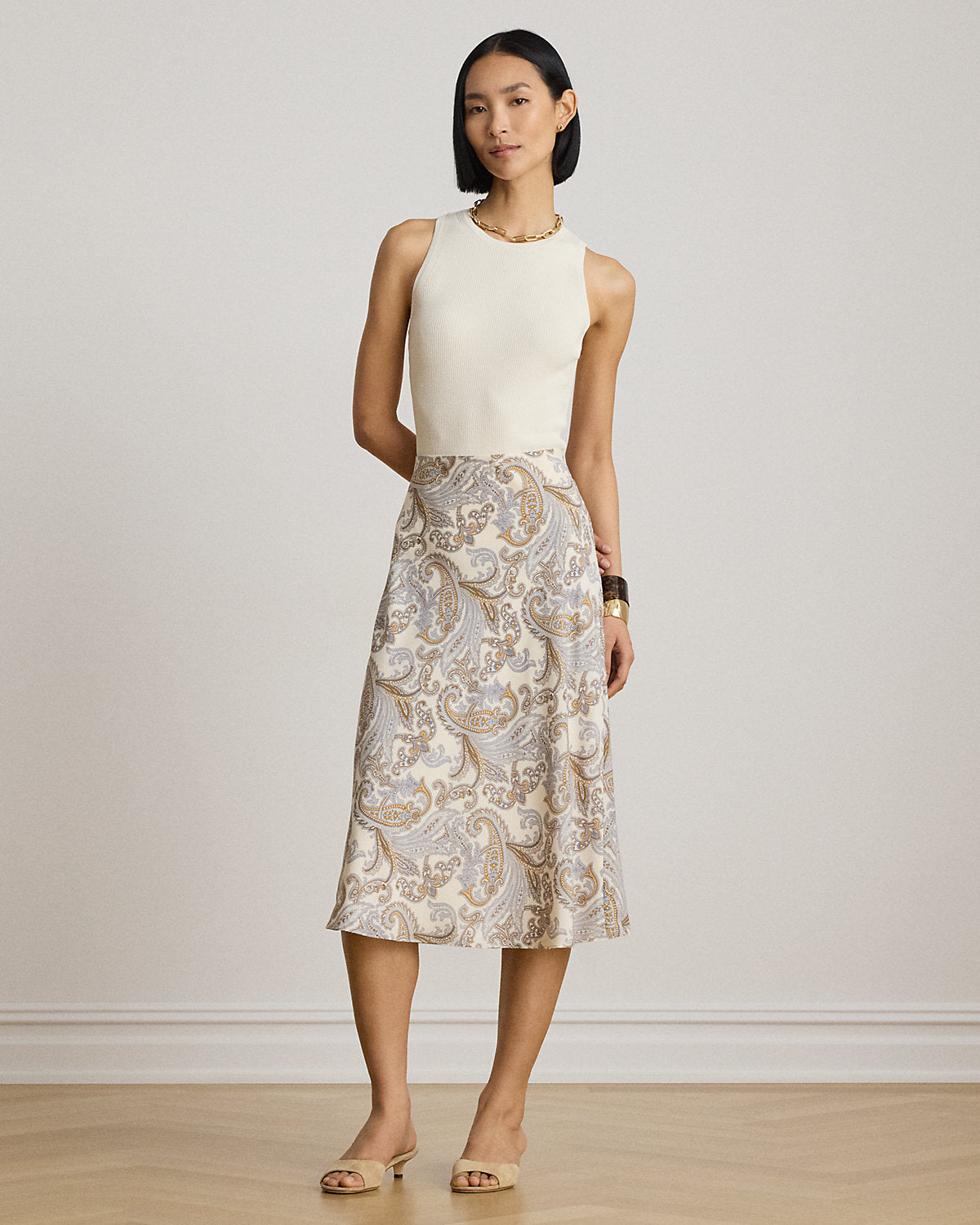 Paisley Crepe Midi Skirt