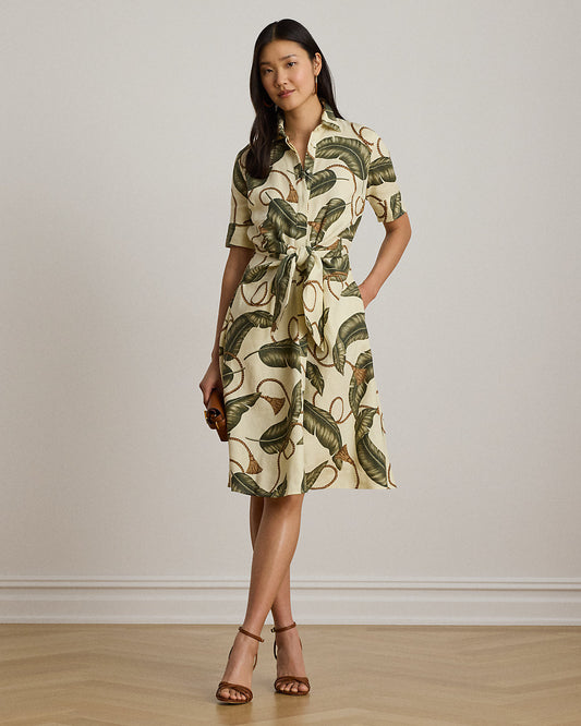 Rope-Print Tie-Front Linen Shirtdress