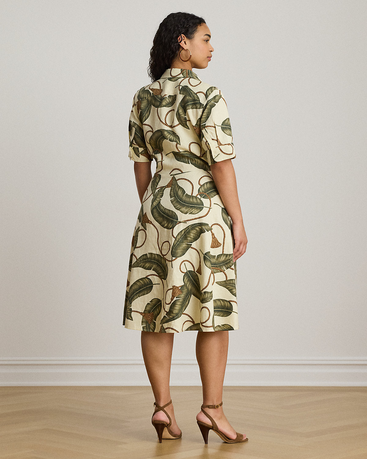 Rope-Print Tie-Front Linen Shirtdress