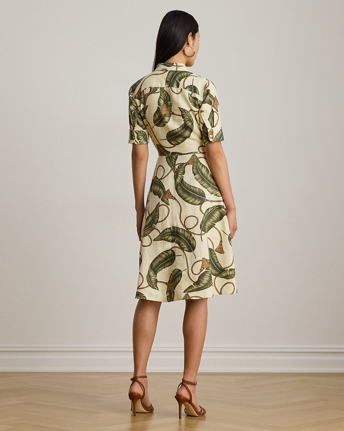 Rope-Print Tie-Front Linen Shirtdress