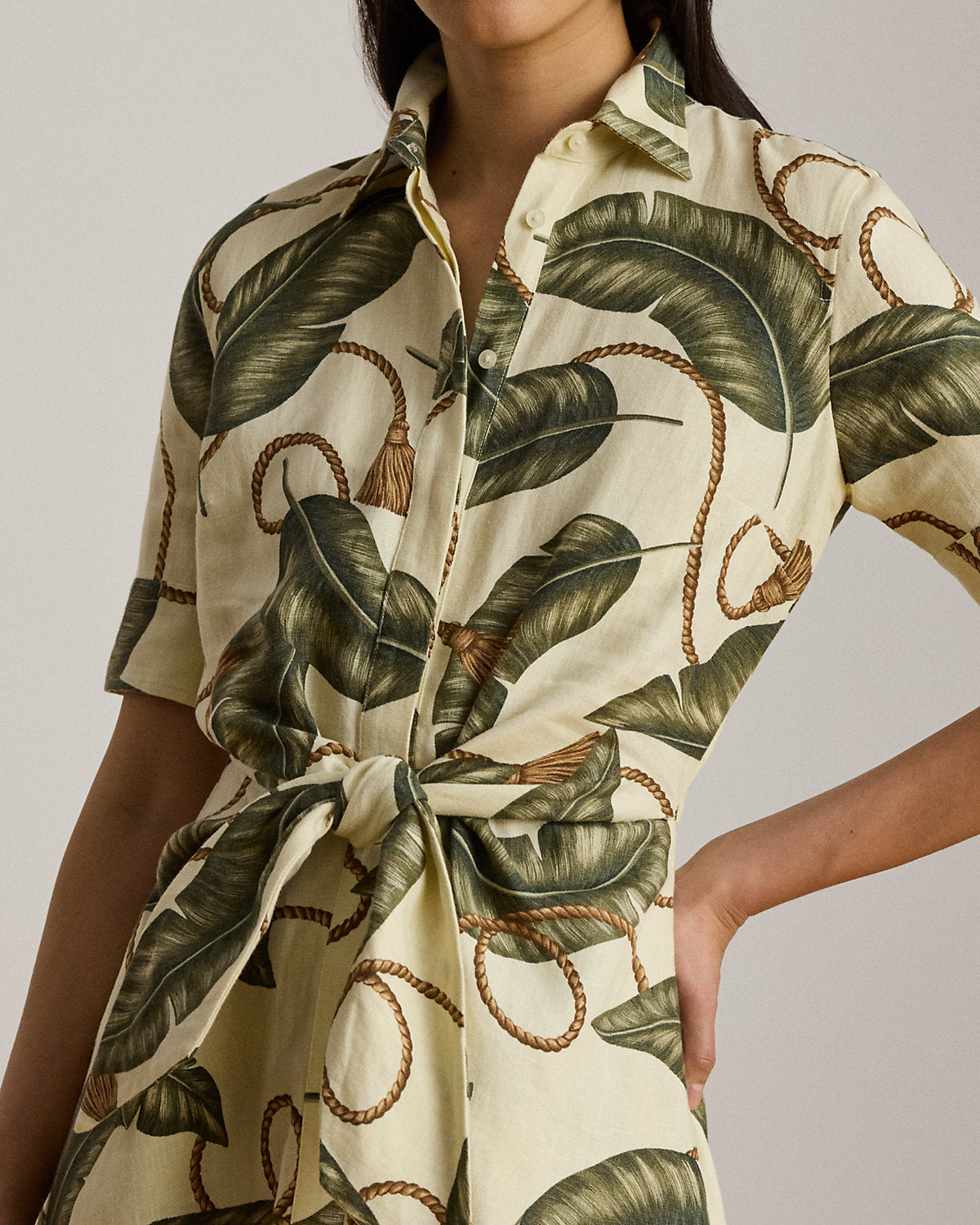 Rope-Print Tie-Front Linen Shirtdress