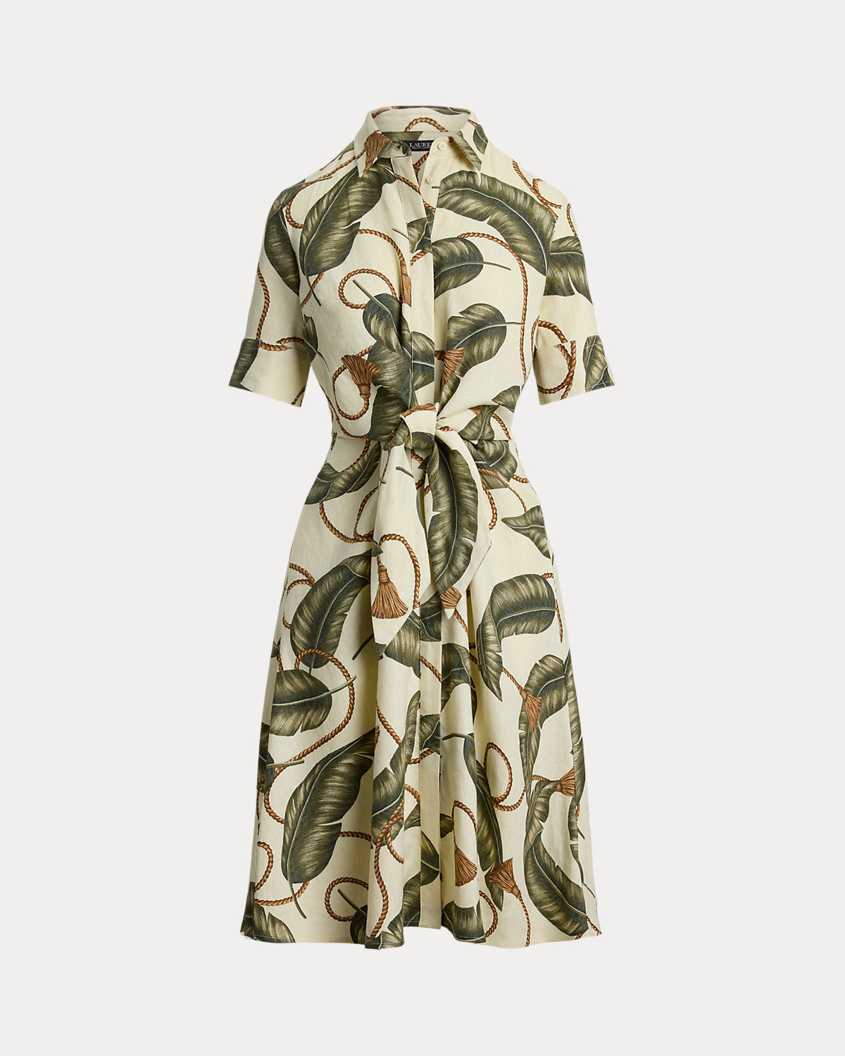 Rope-Print Tie-Front Linen Shirtdress