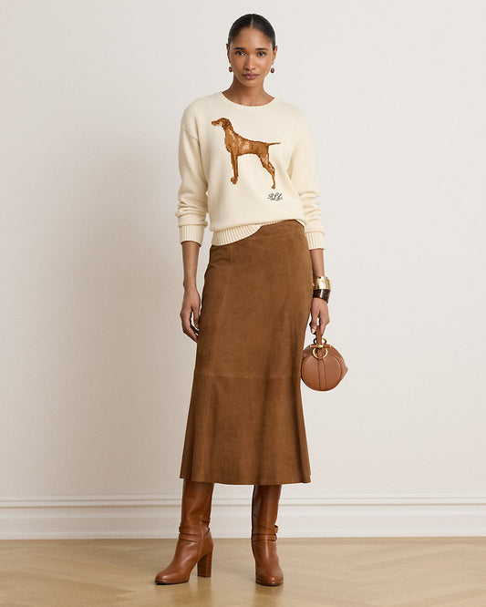 Paneled Goat-Suede Midi Skirt