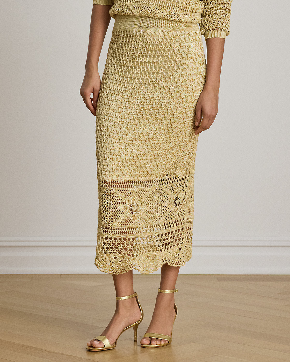 Pointelle-Knit Linen-Blend Midi Skirt
