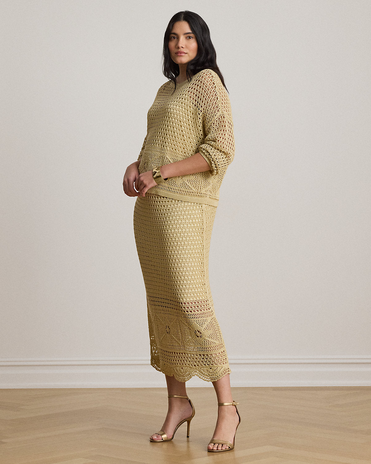 Pointelle-Knit Linen-Blend Midi Skirt