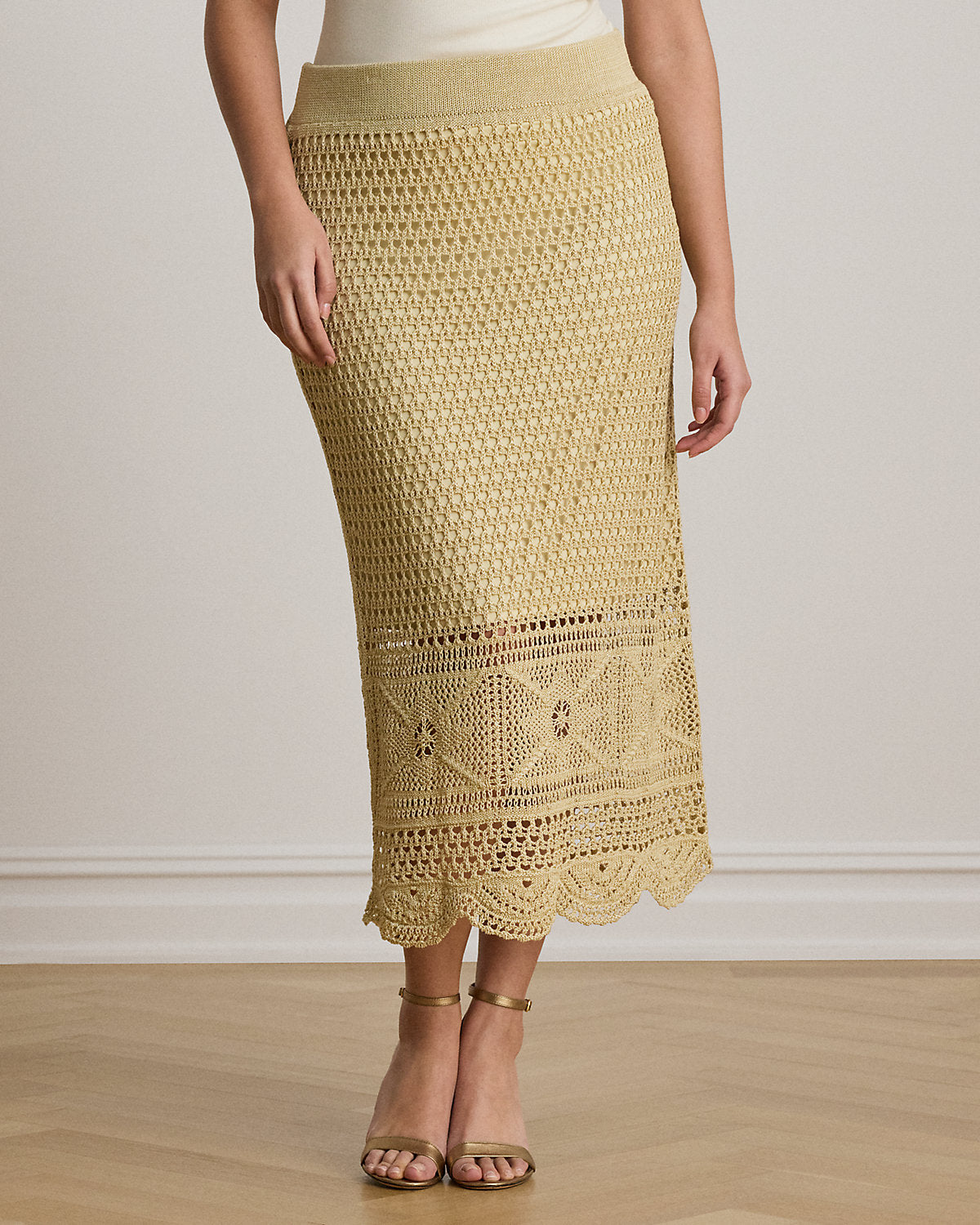 Pointelle-Knit Linen-Blend Midi Skirt