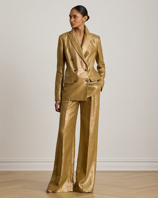 Foiled Linen Wide-Leg Pant
