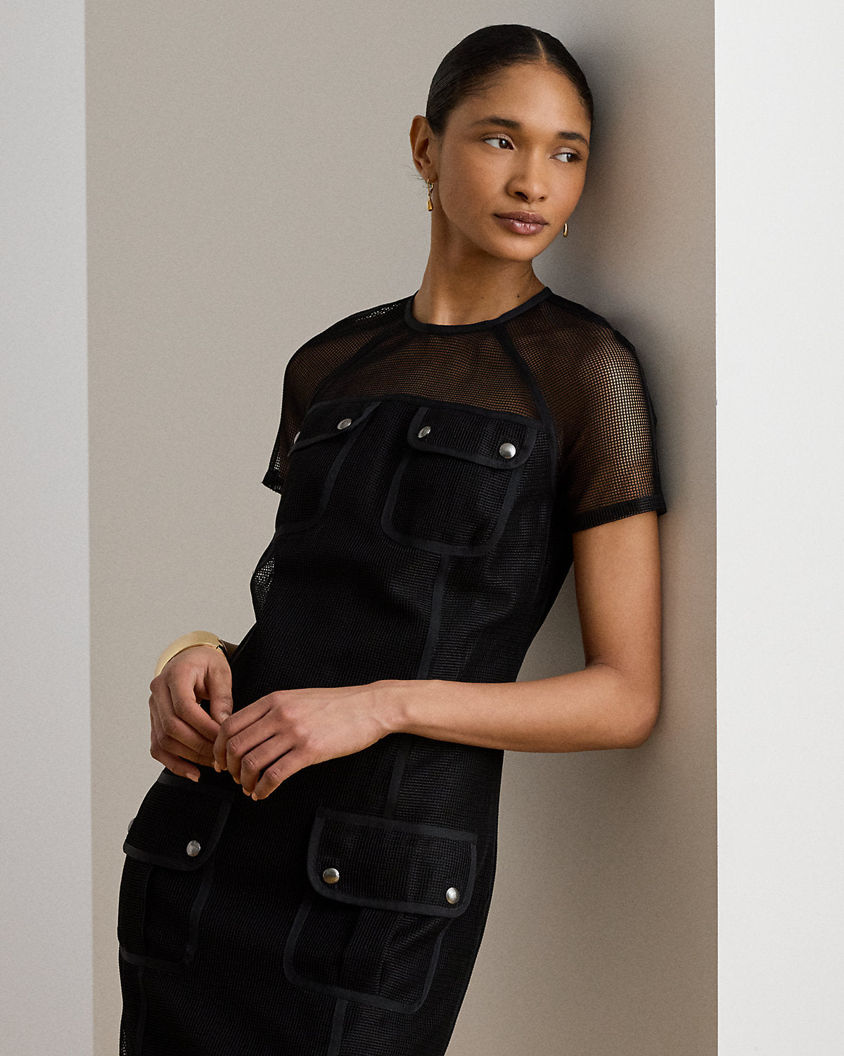 Mesh Short-Sleeve Shift Dress