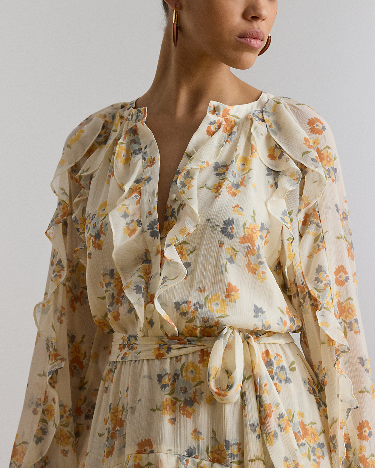 Floral Ruffle-Trim Tiered Dress