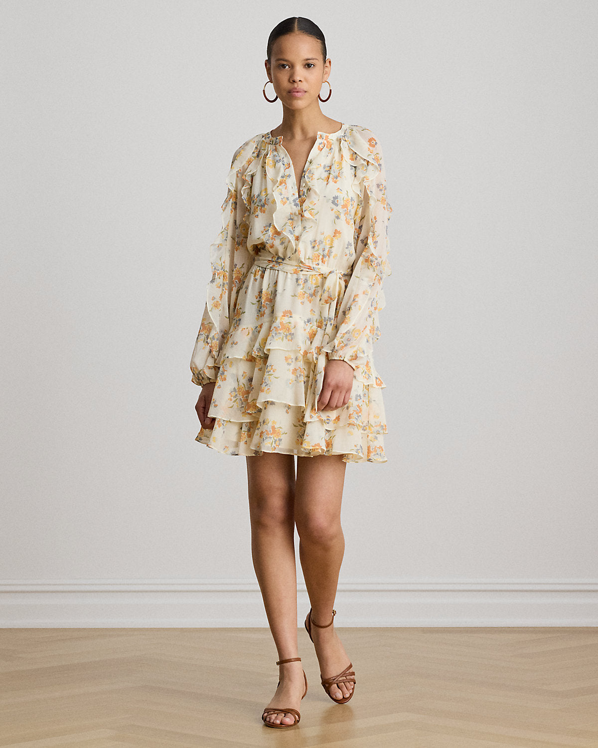 Floral Ruffle-Trim Tiered Dress