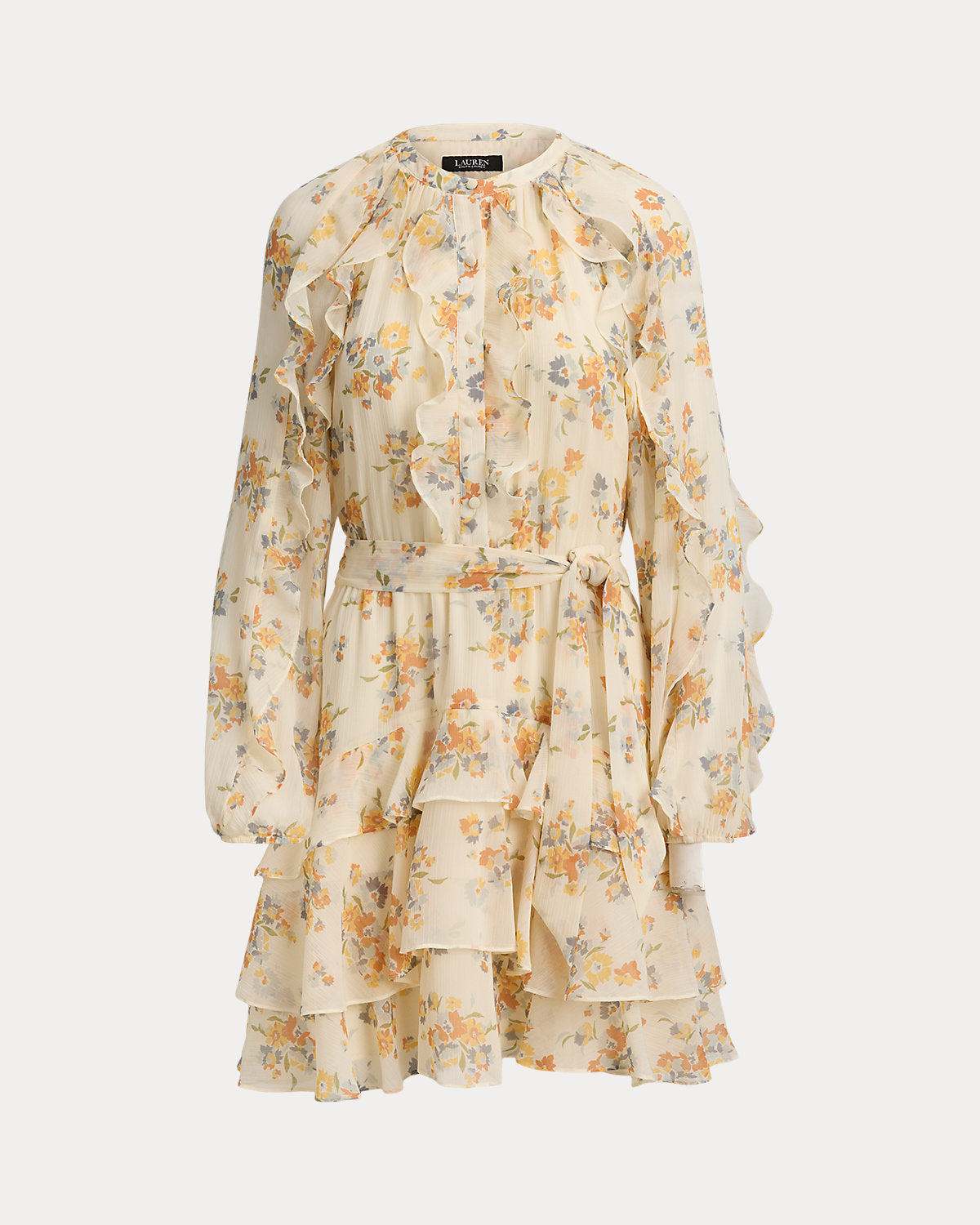 Floral Ruffle-Trim Tiered Dress