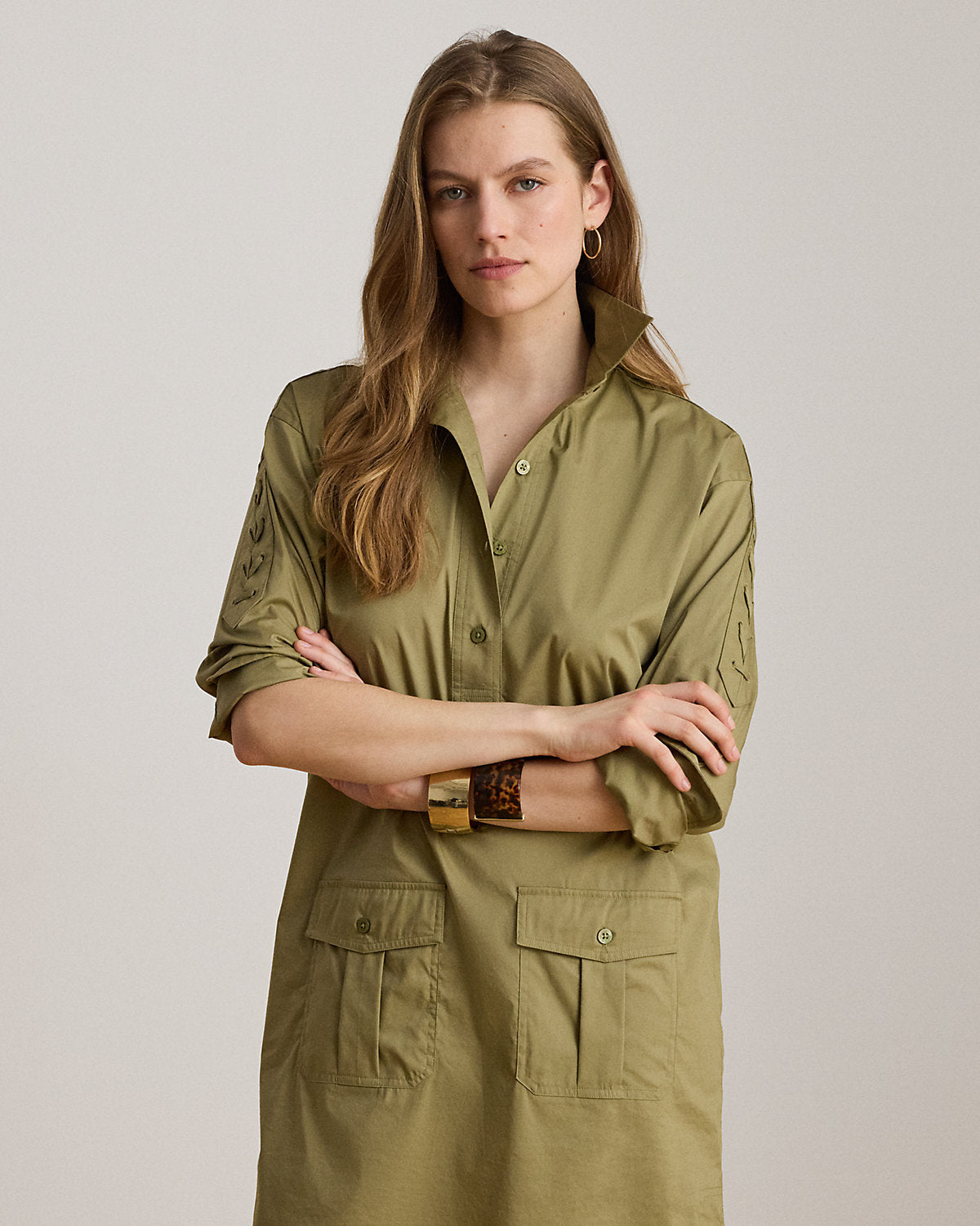 Lace-Up-Trim Cotton-Blend Shirtdress