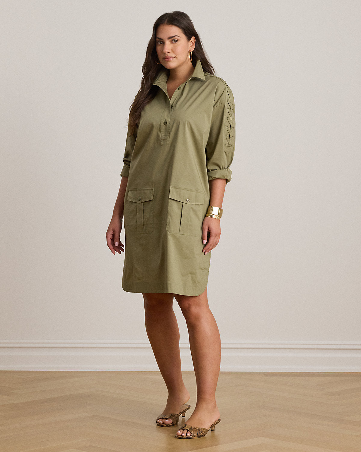 Lace-Up-Trim Cotton-Blend Shirtdress