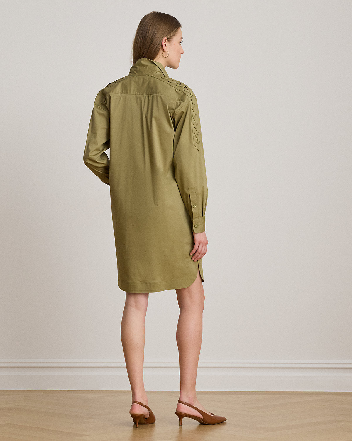 Lace-Up-Trim Cotton-Blend Shirtdress