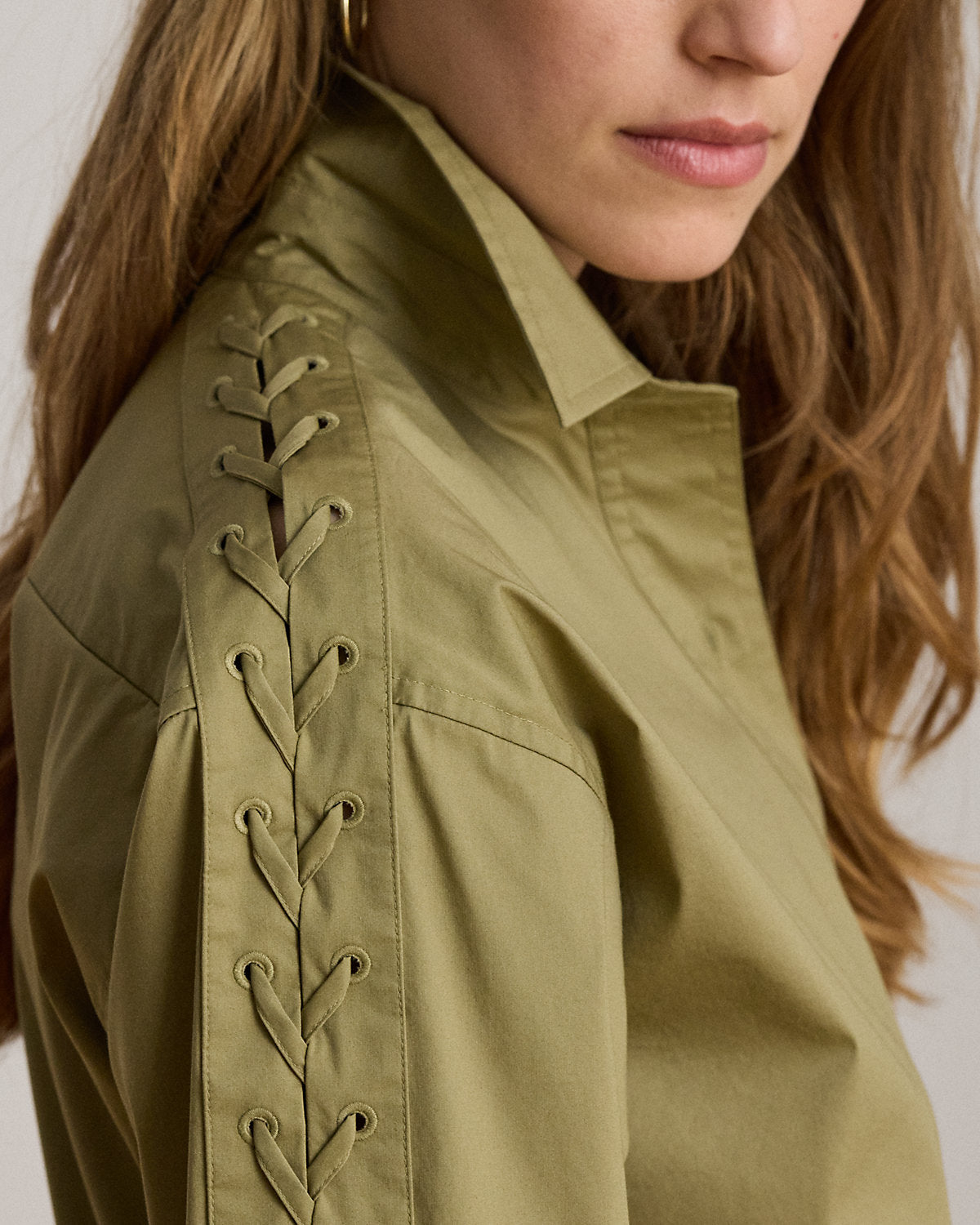 Lace-Up-Trim Cotton-Blend Shirtdress