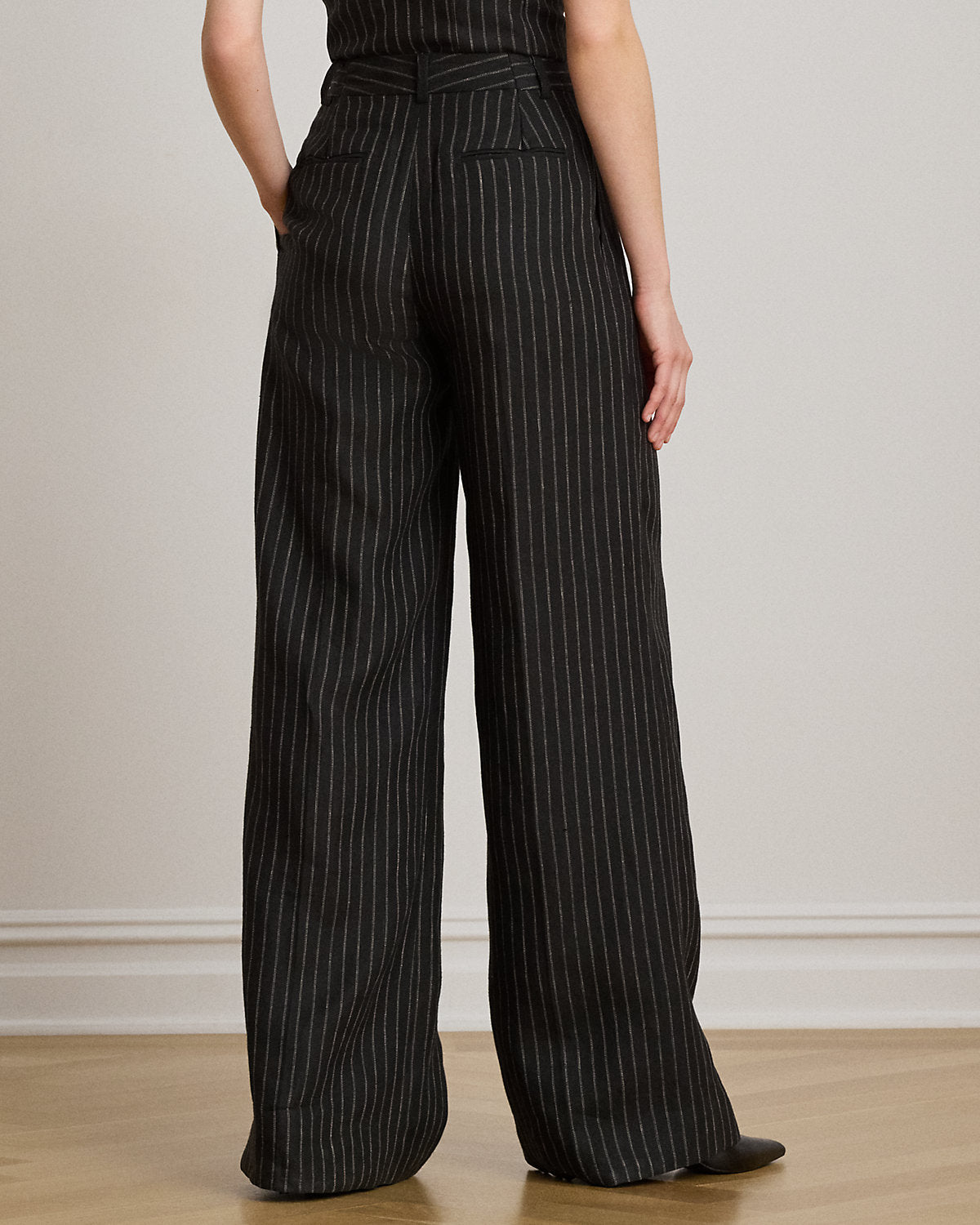 Chalk-Stripe Linen Canvas Wide-Leg Pant