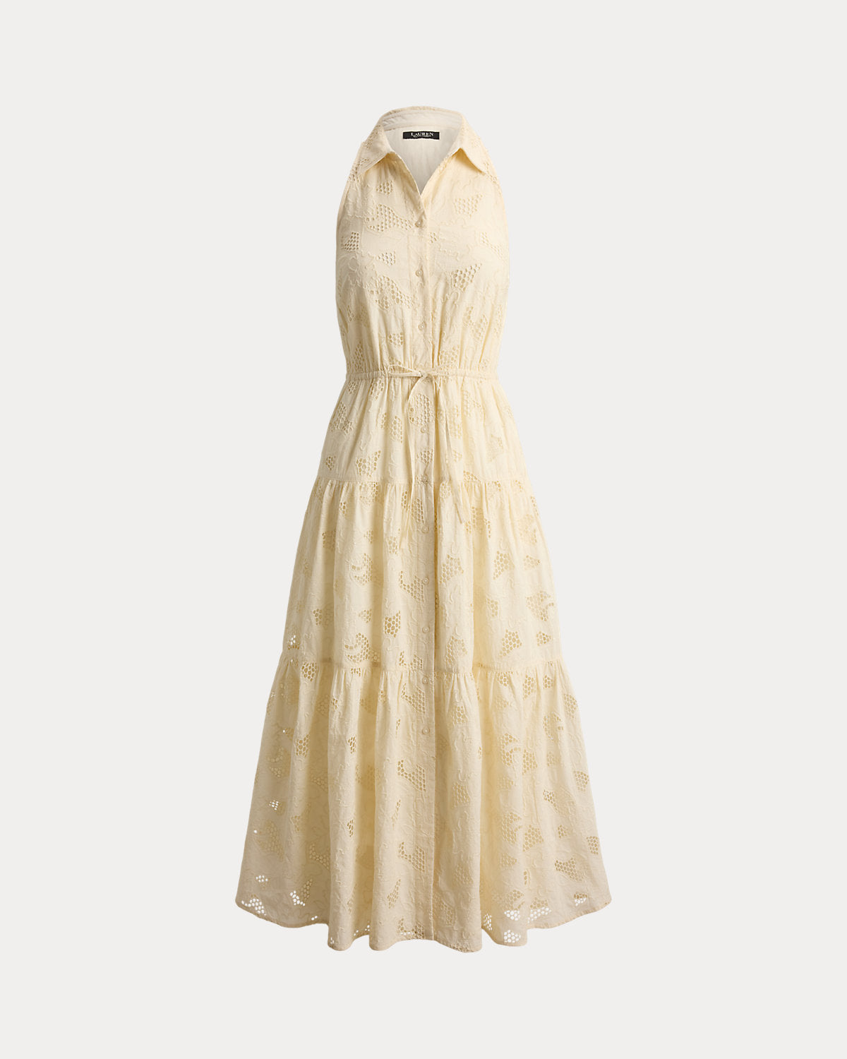 Floral-Eyelet Voile Tiered Shirtdress