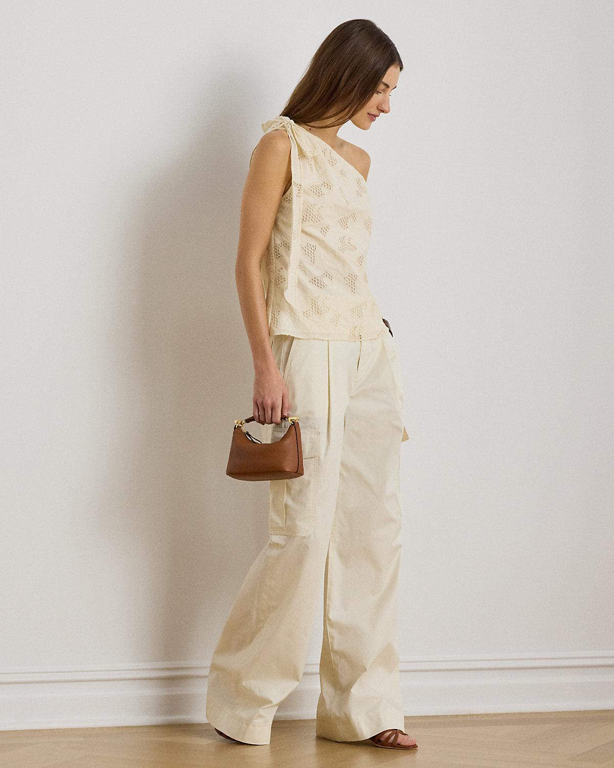 Floral-Eyelet Voile One-Shoulder Blouse