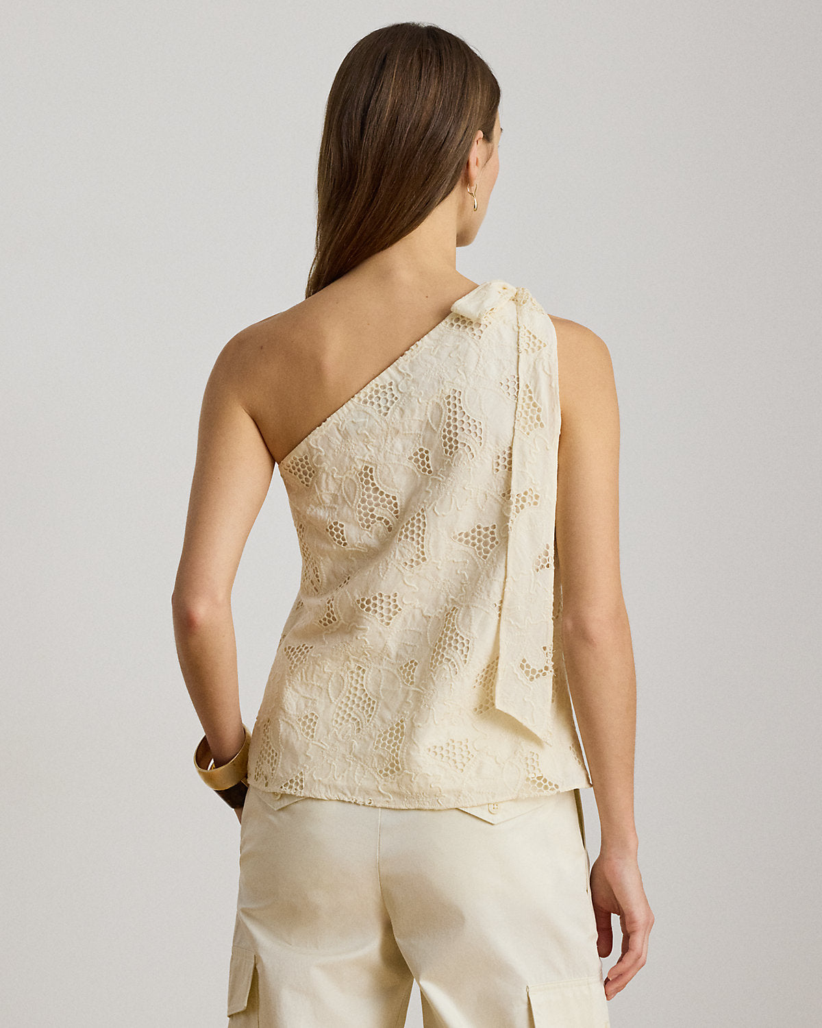 Floral-Eyelet Voile One-Shoulder Blouse