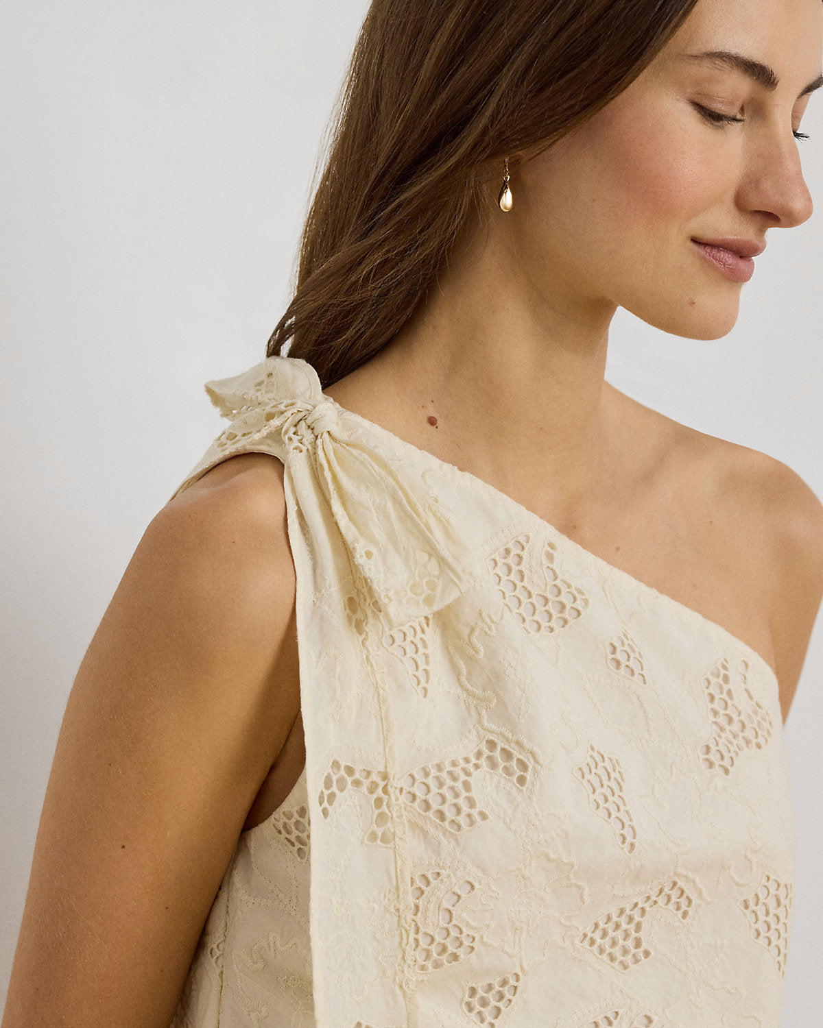 Floral-Eyelet Voile One-Shoulder Blouse