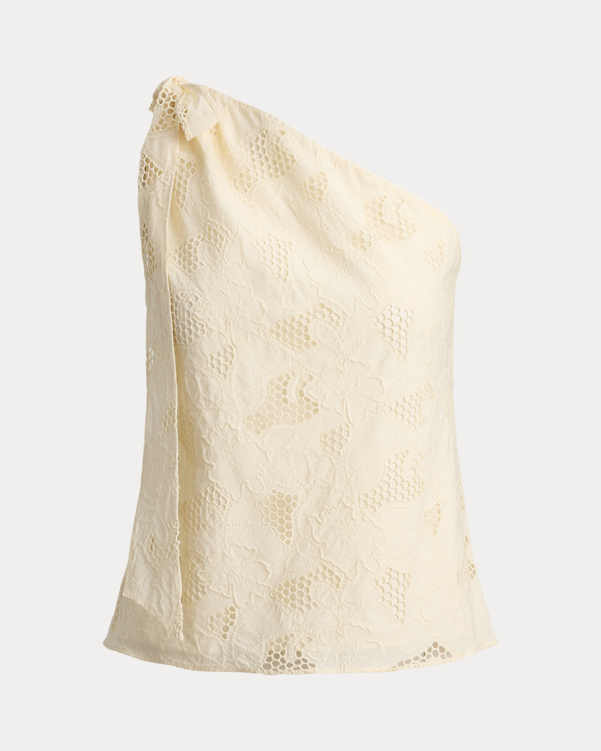 Floral-Eyelet Voile One-Shoulder Blouse