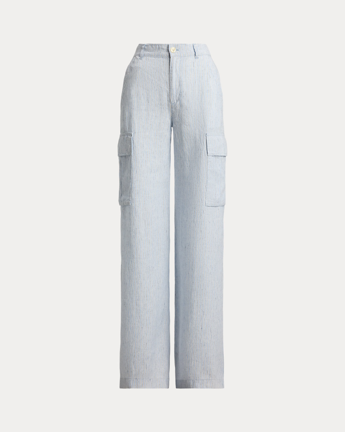 Pinstripe Linen Wide-Leg Cargo Pant