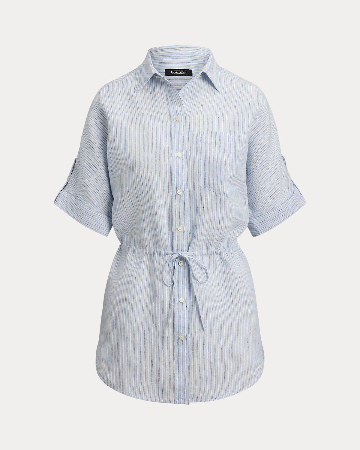 Striped Linen Roll-Tab-Sleeve Tunic