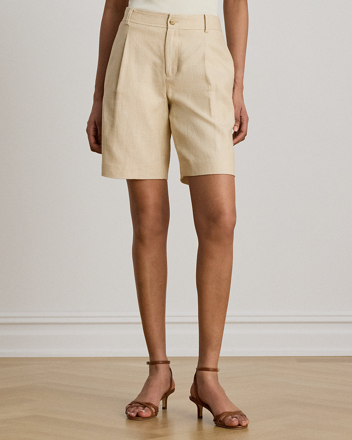 Pleated Linen-Cotton Tweed Bermuda Short
