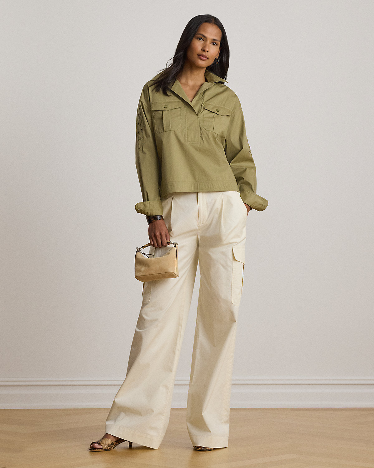 Lace-Up-Trim Cotton-Blend Cropped Shirt
