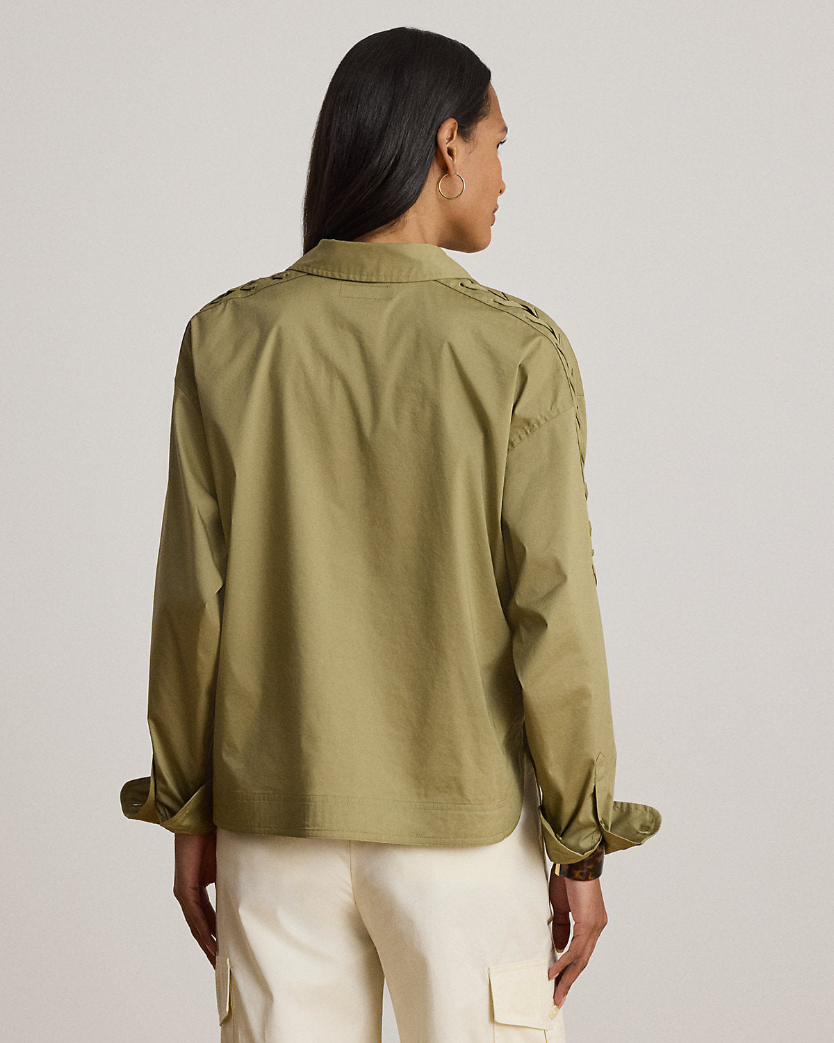 Lace-Up-Trim Cotton-Blend Cropped Shirt