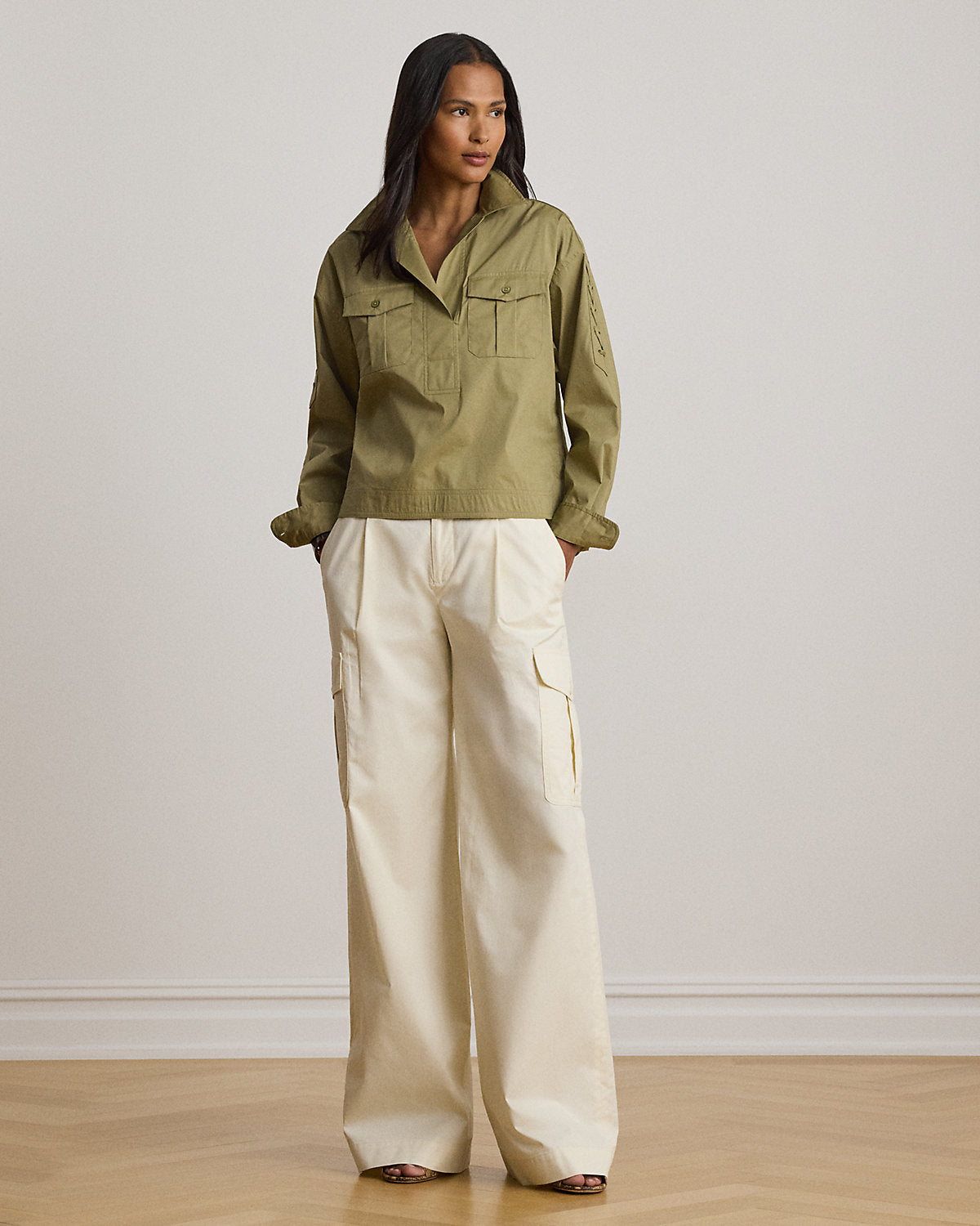 Lace-Up-Trim Cotton-Blend Cropped Shirt