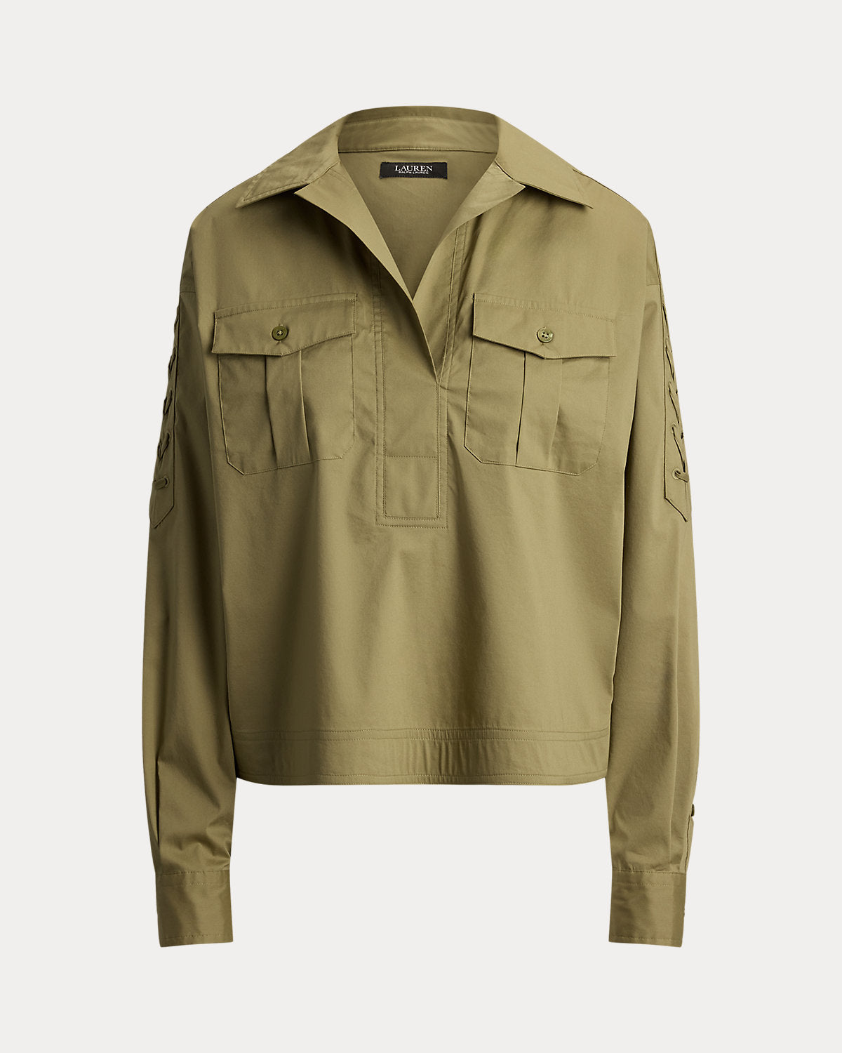 Lace-Up-Trim Cotton-Blend Cropped Shirt