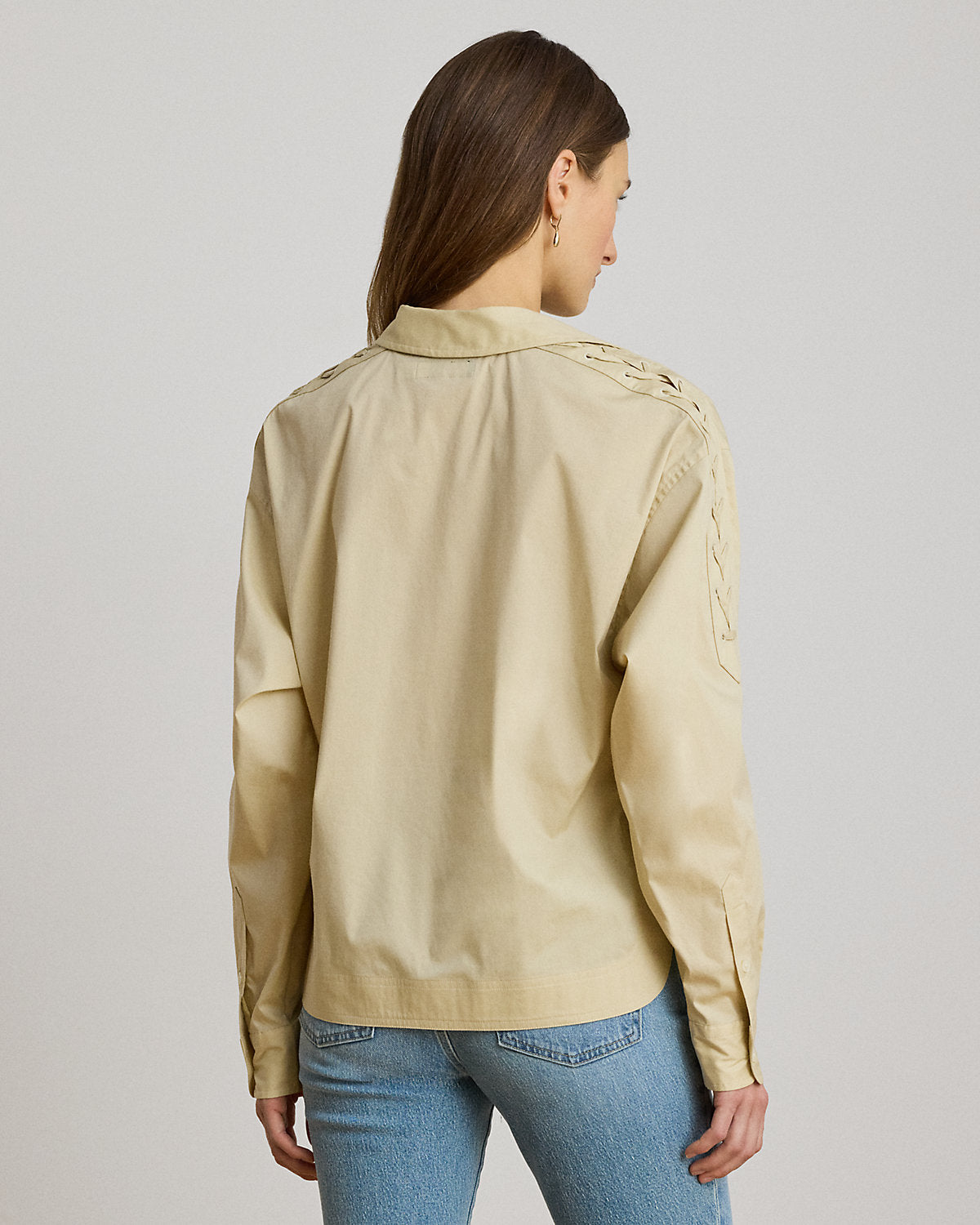 Lace-Up-Trim Cotton-Blend Cropped Shirt