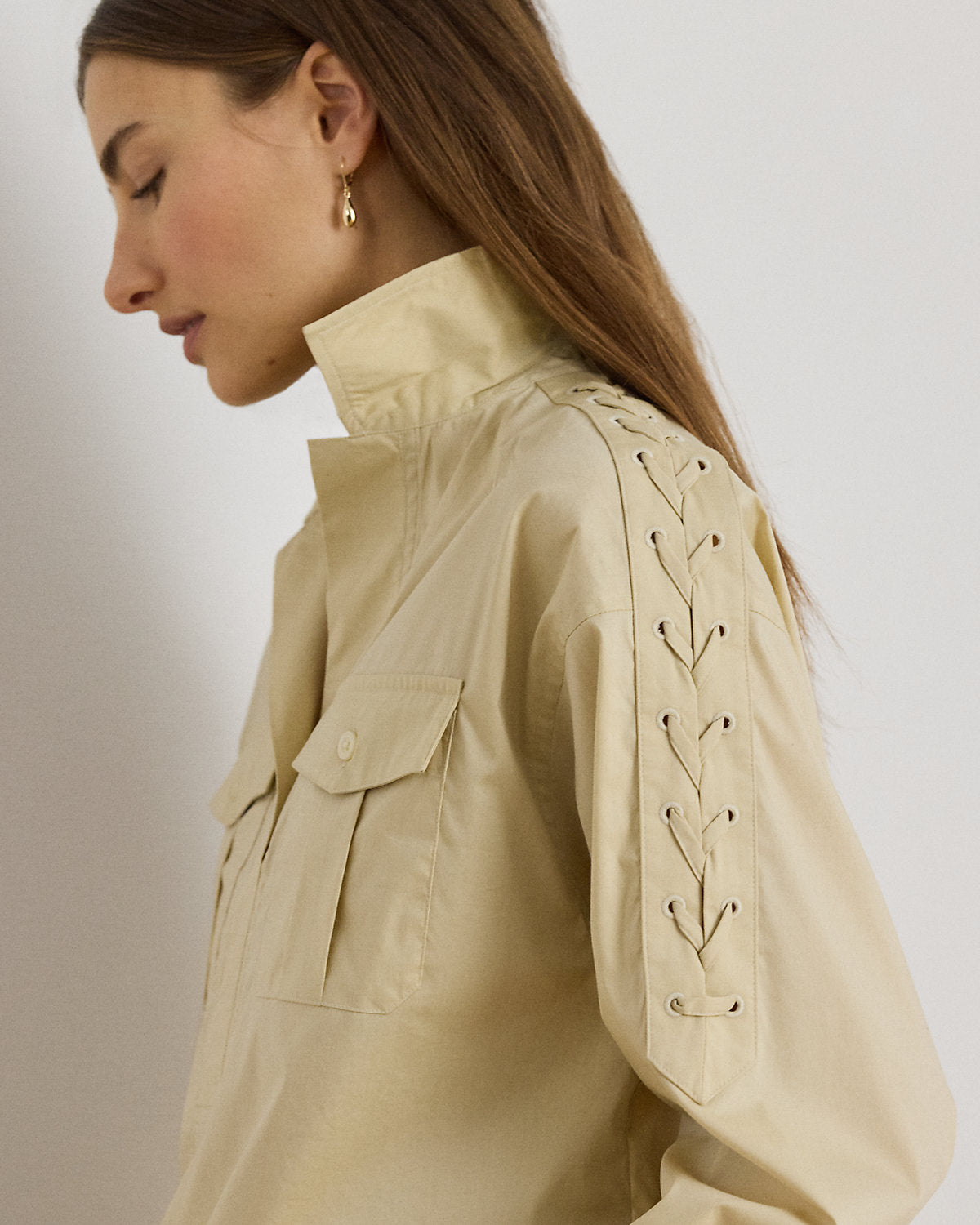 Lace-Up-Trim Cotton-Blend Cropped Shirt