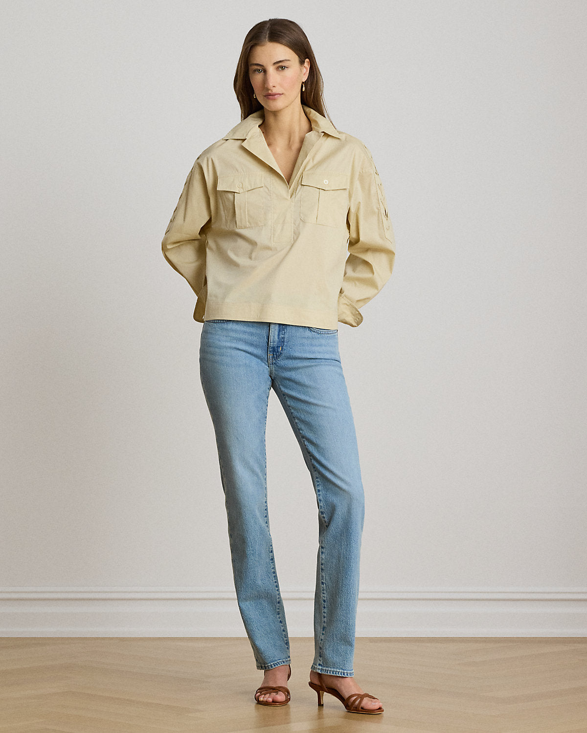 Lace-Up-Trim Cotton-Blend Cropped Shirt