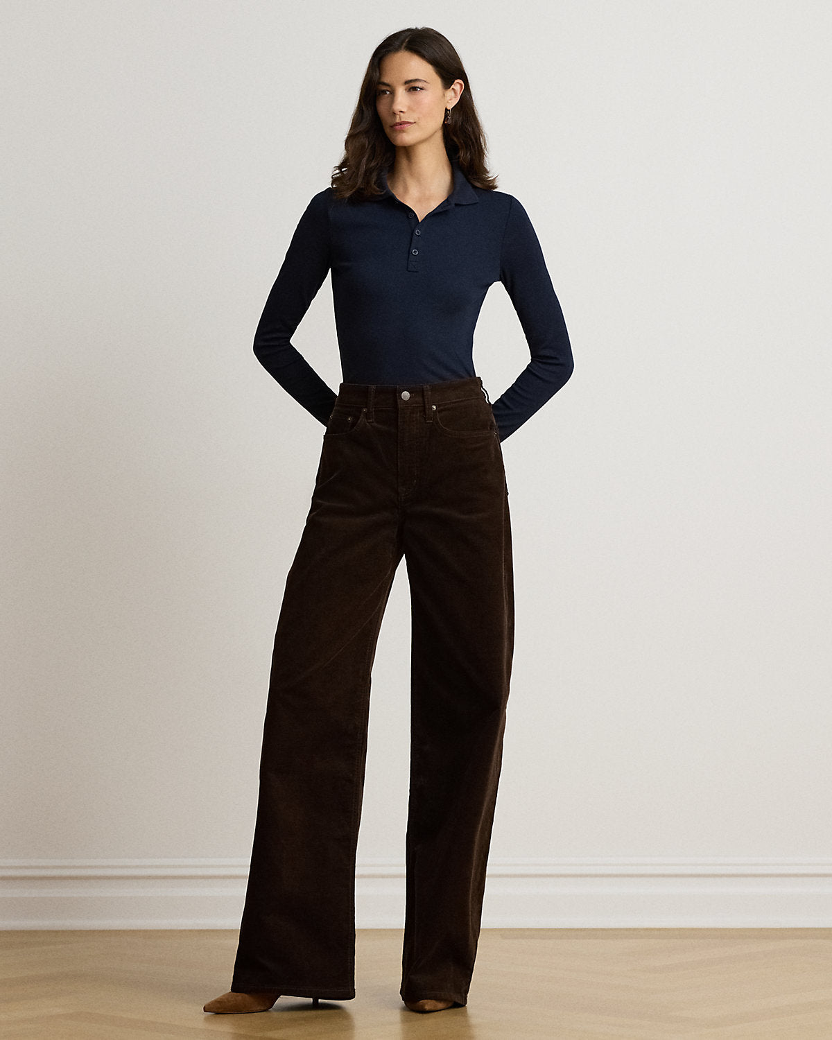 Rib-Knit Long-Sleeve Polo Shirt