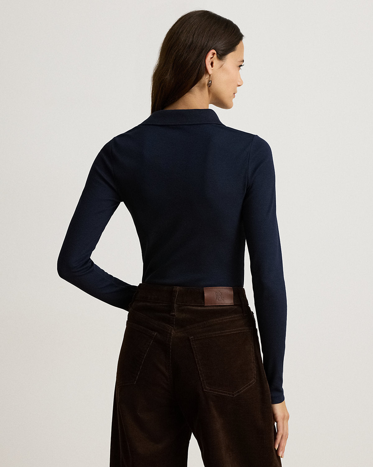 Rib-Knit Long-Sleeve Polo Shirt