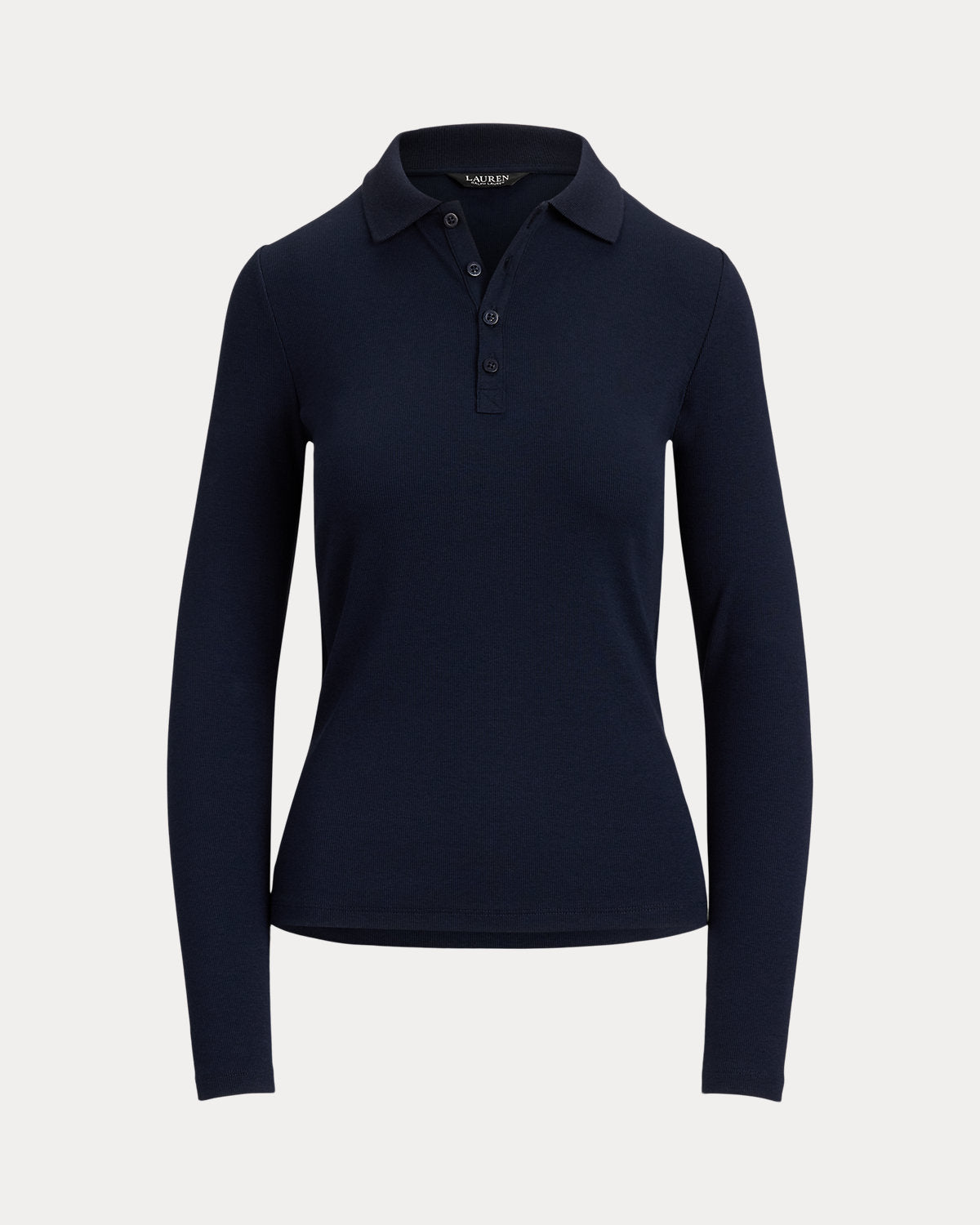 Rib-Knit Long-Sleeve Polo Shirt