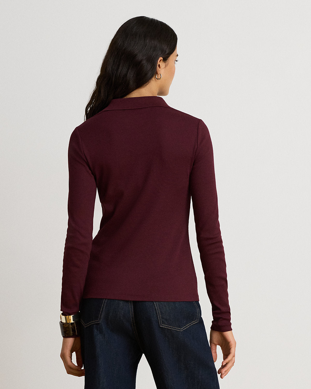 Rib-Knit Long-Sleeve Polo Shirt