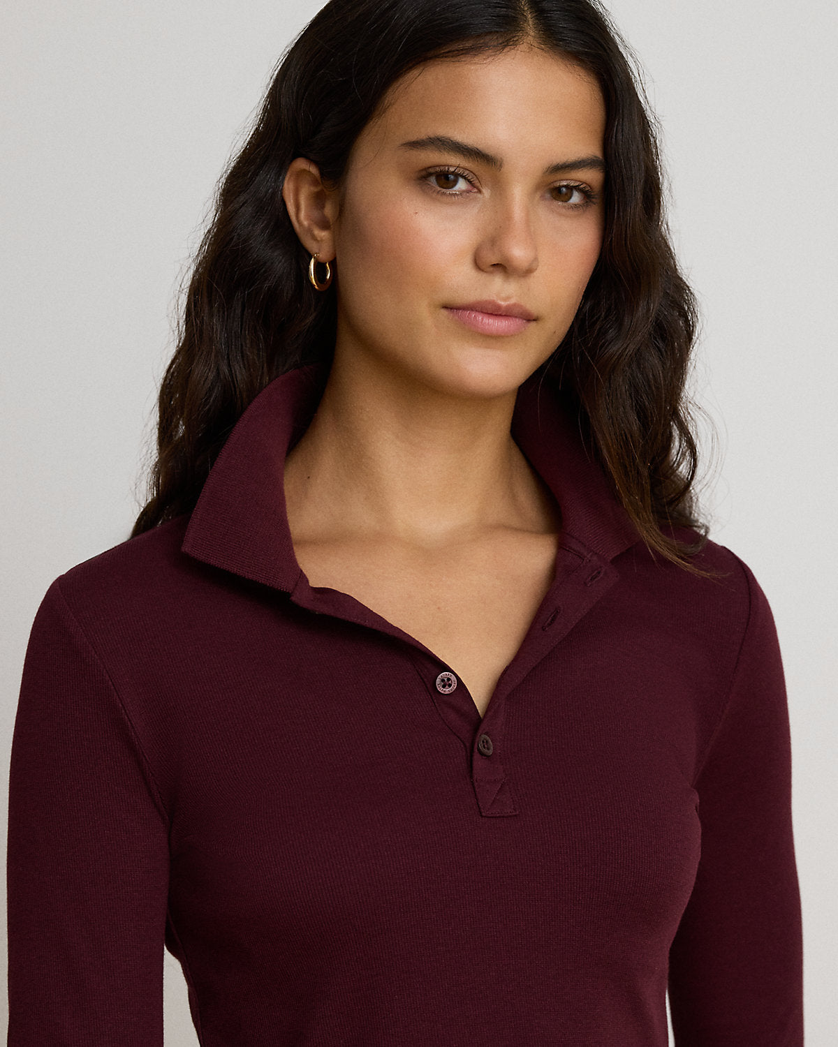 Rib-Knit Long-Sleeve Polo Shirt